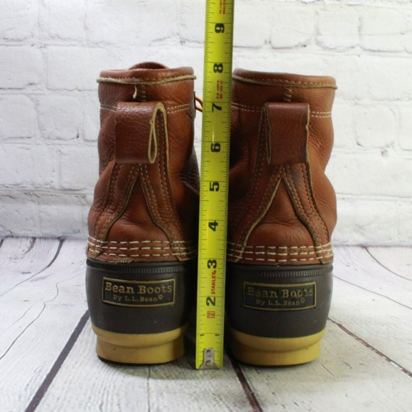 LL Bean Brown Leather Lace Up Plaid Lined Ankle Duck Boots Size 9 M - Picture 6 of 9